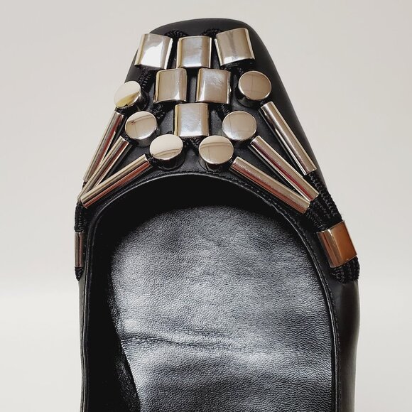 GUCCI SHOES BALLERINA FLATS BLACK LEATHER w HARDWARE sz 37.5 / 7.5 US - Picture 6 of 15